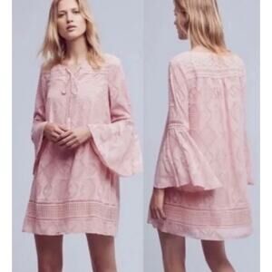 Anthropologie Floreat Womens 2 Blush Pink Esme Eyelet Flowy Boho Mini Dress